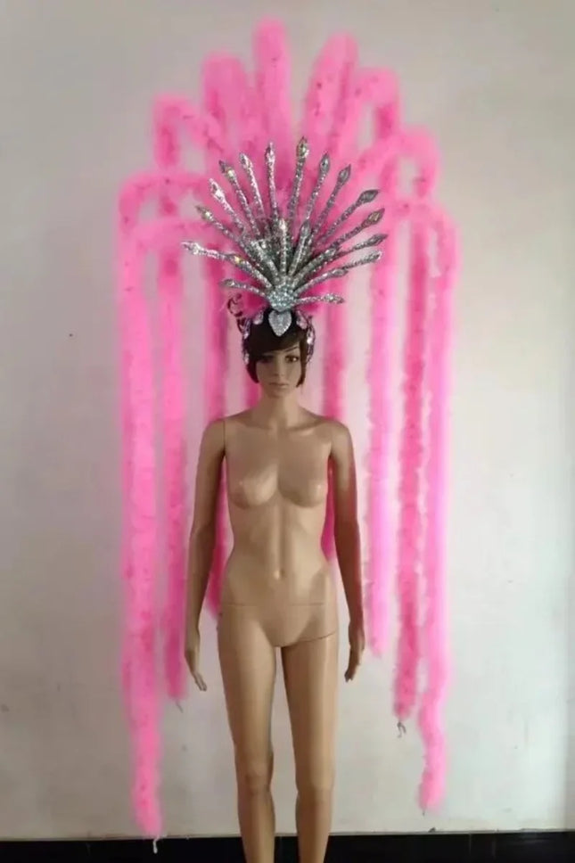The Stardust Extravaganza Carnival Headdress – Rhinestone & Feather Showgirl Crown