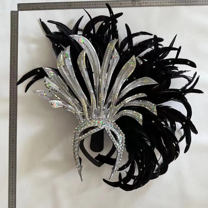 The Stardust Shadow Monarch – Premium Black Feathered Samba & Carnival Crown