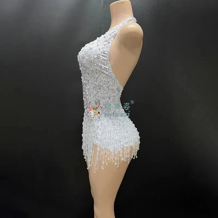 The Stardust Gradient Siren Dress – Luxury Rhinestone Tassel Latin Dance Costume