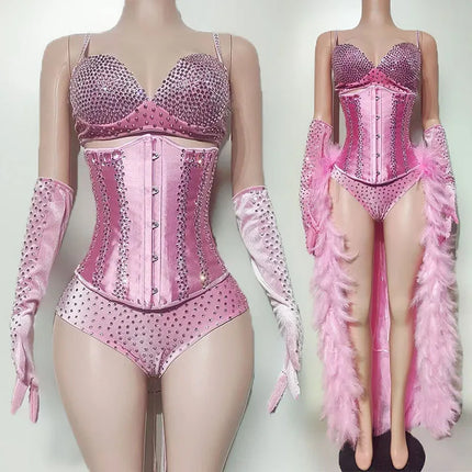 The Stardust Sugar Rush – Pink Feather & Glitter Stage Costume Set