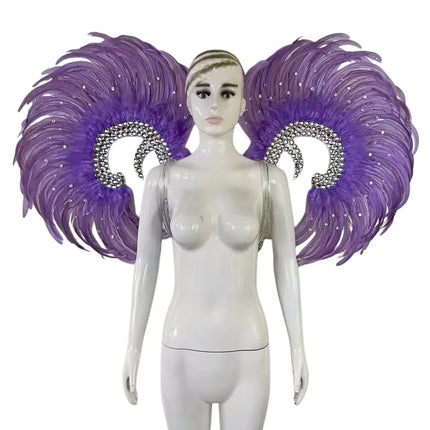 Showgirl Feather Wing Backpiece with Rhinestone Scroll Frames