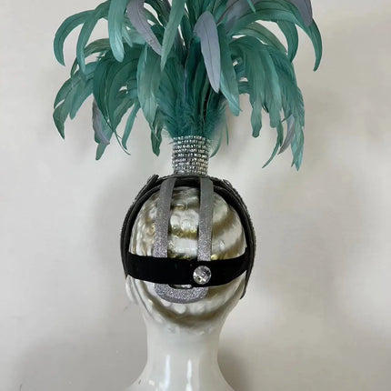 The Stardust Dionysia – Mint Green Feather Carnival & Masque Ball Headdress