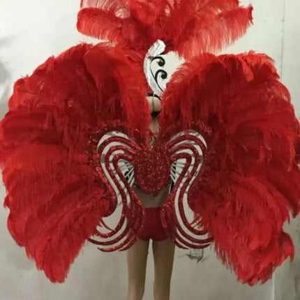 Ornate Red Feather & Rhinestone Carnival Set