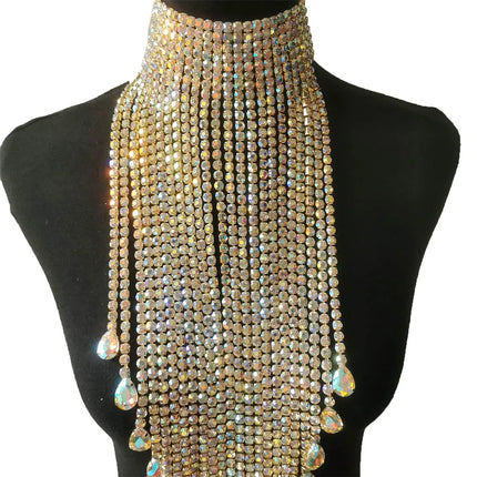 Long Tassel Rhinestone Chain Necklace
