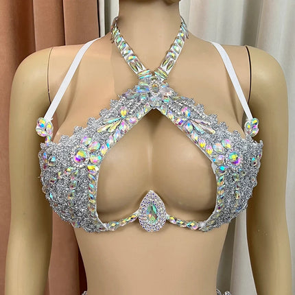Sparkly Crystal Wire Bra Halter Top Samba Carnival Costume