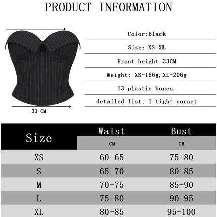 Black Striped Overbust Corset Top Zipper Front Lace-Up Bustier Body Shaper
