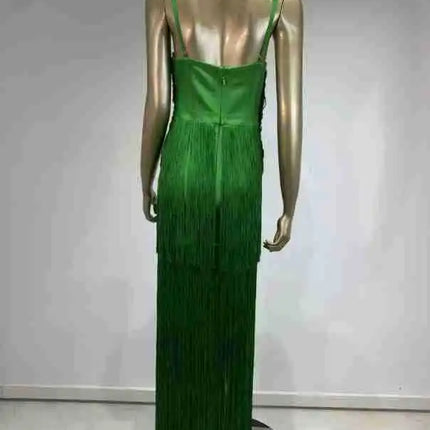 Double-Layer Fringe Bandage Ankle-Length Evening Gown & Gala Dress