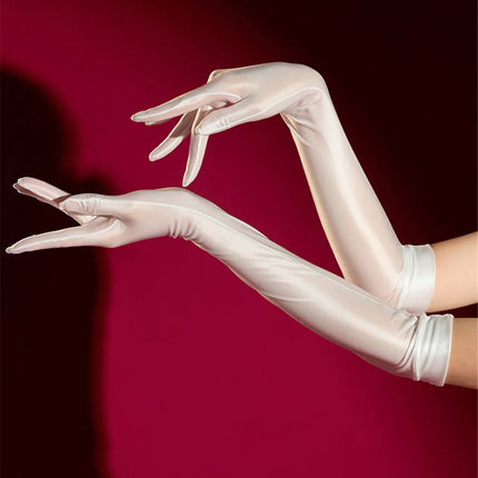 Oil Glossy Satin Smooth Five-Finger Long Elbow Gloves High-Stretch Luxury Evening Gloves