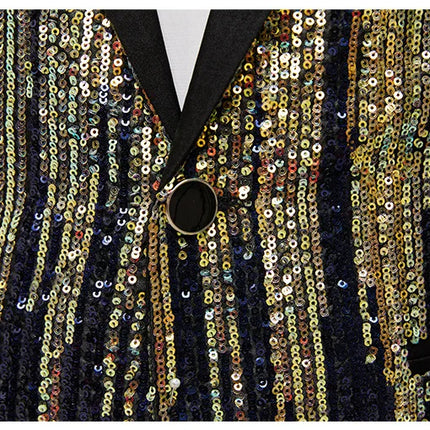 Men's Luxury Gradient Sequin Blazer Shawl Lapel Formal Stage Tuxedo Jacket