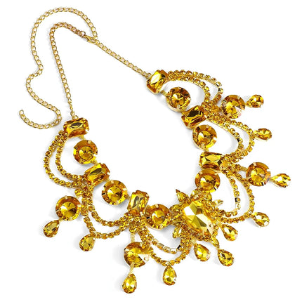 Amber Rhinestone Drop Tassel Necklace & Earring Set