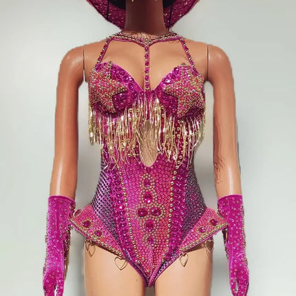 The Stardust Showstopper 4-Piece Rhinestone Ensemble – Luxury Stage Bodysuit & Jumpsuit Set