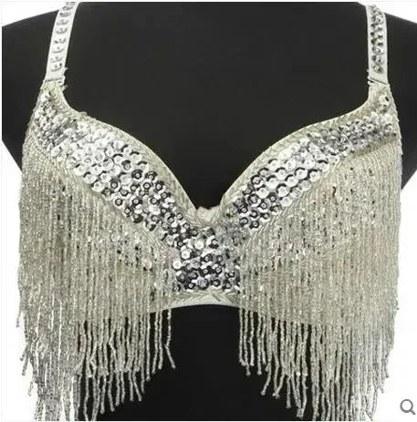 The Stardust Prism Sirena – Deluxe Beaded & Sequined Tassel Belly Dance Bra Top