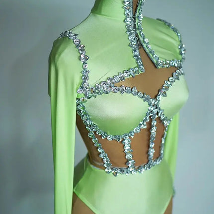 Crystal Tube Top, High-Waist Shorts & Bolero Jacket 3-Piece Performance Costume Set