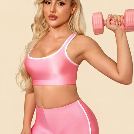 Metallic High-Stretch Crop Tank & Shaping Shorts 2-Piece Activewear Set