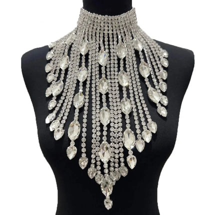 Rhinestone Crystal Long Fringe Tassel Necklace