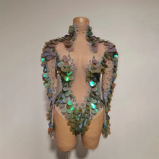 Vintage-Inspired Sequins AB Rhinestones Leotard Costume