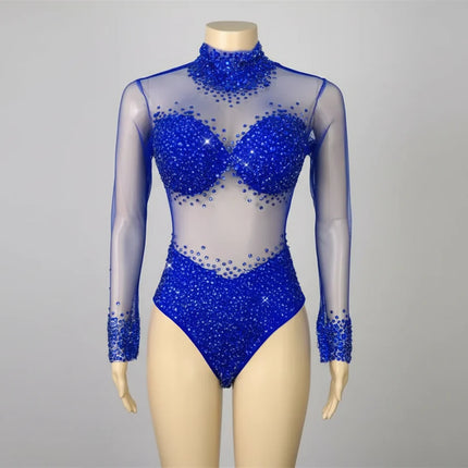 Rhinestone Encrusted Mesh Performance Bodysuit