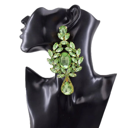 Oversized 4.7" Glass Gemstone Statement Drop Earrings Drag Queen Stage Jewelry