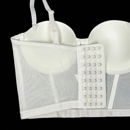 Mesh Bustier Corset Crop Top Diamond Embroidery Tassel Evening Party Bralette
