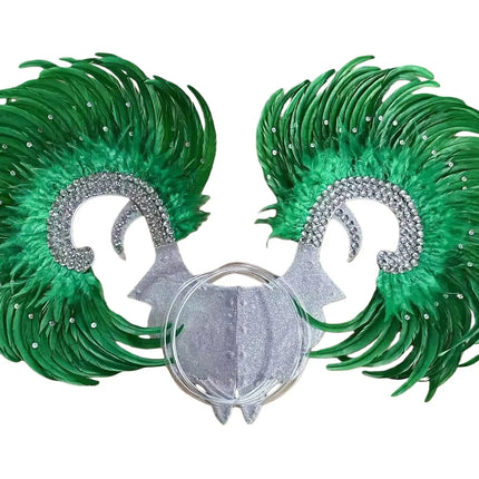 Showgirl Feather Wing Backpiece with Rhinestone Scroll Frames