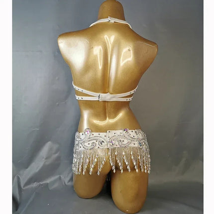 Dazzling Beaded Crystal Belly Dance Bra & Belt 2-Piece Costume Set