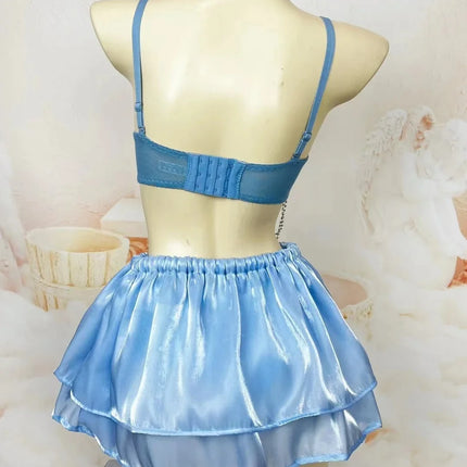 Sapphire Blue Rhinestone Bikini & Micro Skirt 2-Piece Stage Dance Costume Set