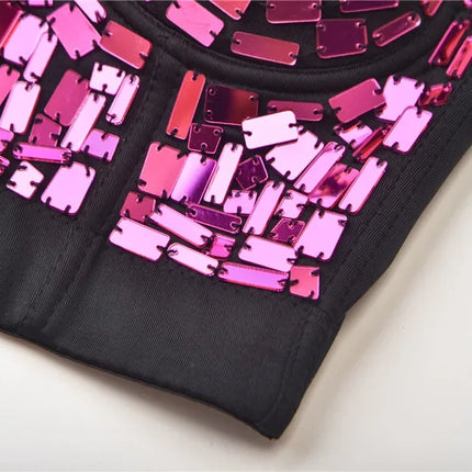 The Stardust Prism Siren – Mirror Embellished Push-Up Bustier Corset Top