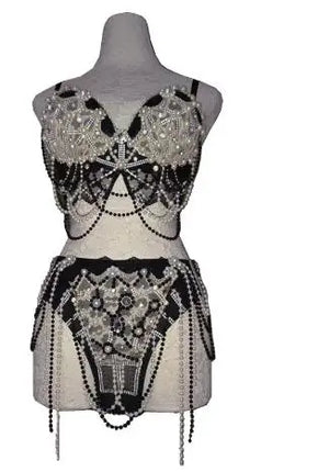 Rhinestone & Lace Bikini Performance Costume Set