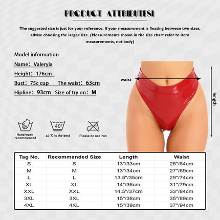 High-Waist Patent Leather Wet-Look Briefs with Adjustable Back Buckle Belt