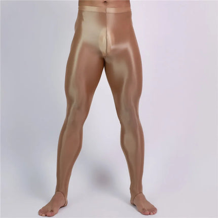 Men's Oil Glossy Sheer High-Stretch Pencil Pants Satin Smooth Leggings