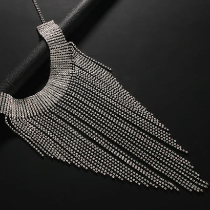 Rhinestone Fringe Tassel Choker Chain Necklace