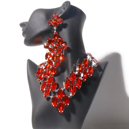 Red Rhinestone Necklace & Earrings Set