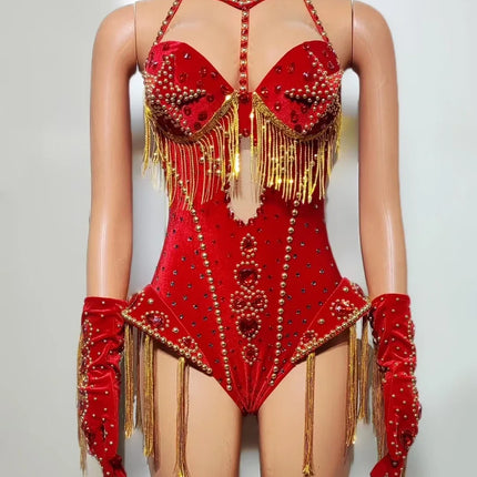 The Stardust Showstopper 4-Piece Rhinestone Ensemble – Luxury Stage Bodysuit & Jumpsuit Set