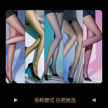Candy Color Crotchless Oil Glossy Sheer Shaping Pantyhose Shiny Tights