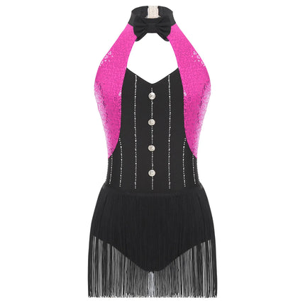 The Stardust Tuxedo Tassel Bodysuit – Luxury Sequins & Rhinestone Showgirl Leotard