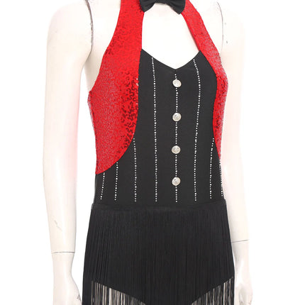 The Stardust Tuxedo Tassel Bodysuit – Luxury Sequins & Rhinestone Showgirl Leotard