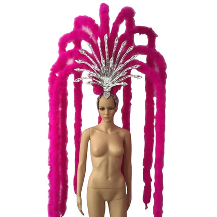 The Stardust Extravaganza Carnival Headdress – Rhinestone & Feather Showgirl Crown