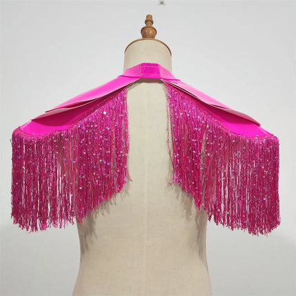 Metallic Laser Fringe Shoulder Armor & Tassel Vest Stage Costume