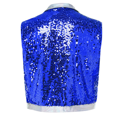 Men's Metallic Sequin Tassel Open-Front Vest Lapel Collar Sleeveless Stage Dance Waistcoat