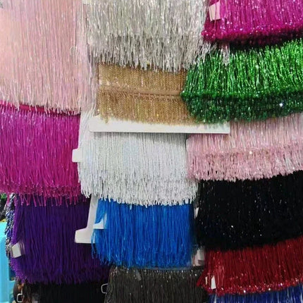 Long Glass Rhinestone Beaded Fringe Trim