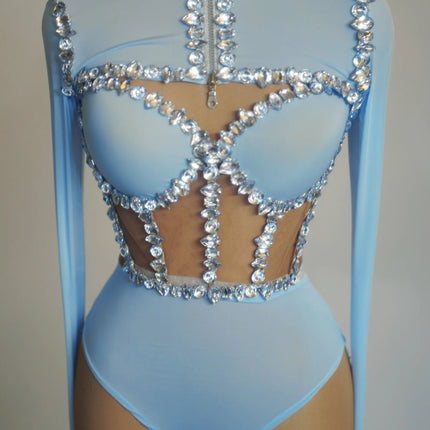 Crystal Tube Top, High-Waist Shorts & Bolero Jacket 3-Piece Performance Costume Set