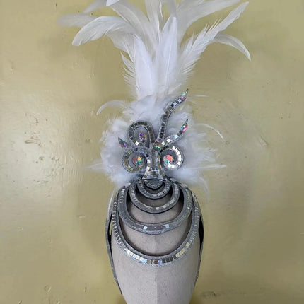 The Stardust Dionysia – Pure White Feather Carnival & Masque Ball Headdress