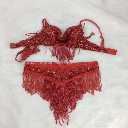The Stardust Cabaret 2-Piece Ensemble – Luxury Sequin Fringe Bra & Belt Set