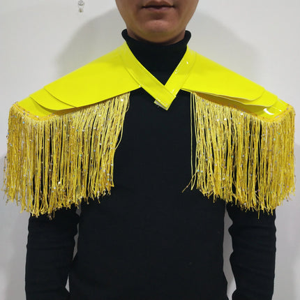 Metallic Laser Fringe Shoulder Armor & Tassel Vest Stage Costume