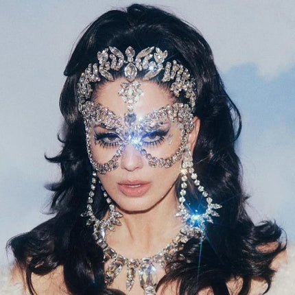 Exaggerated Rhinestone Masquerade Jewelry Face Mask
