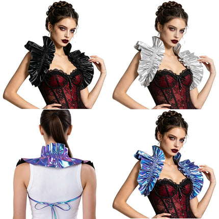 Metallic Ruffled Renaissance Neck Shrug Holographic Victorian Shoulder Capelet
