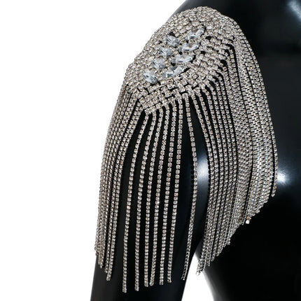 Rhinestone Tassel Chain Epaulette Shoulder Pad Applique