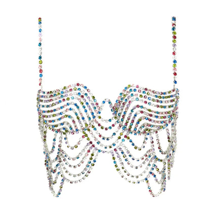 Multicolored Rhinestone Bralette Chest Chain