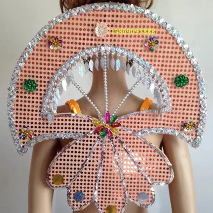 Sequined Butterfly-Style Costume Backpiece with Draped Chain
