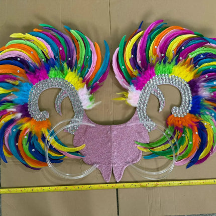Showgirl Feather Wing Backpiece with Rhinestone Scroll Frames